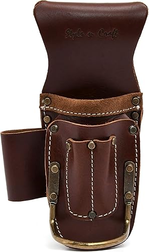 5 pinze tascabili e porta martello, custodia porta attrezzi in pelle pieno fiore, portautensili, marrone scuro (98016) - Honorern