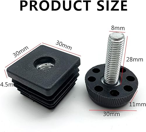 Tappo Filettato Quadrato, Tappi a Lamelle Quadrati, Tappi Tubi Quadrati Nero, Tappi Terminale Di Plastica Con Piedini Per Mobili, Tappi a Lamelle Per Sedie, Divani, Tavoli e Mensole(M8, 30 x 30mm) - Honorern