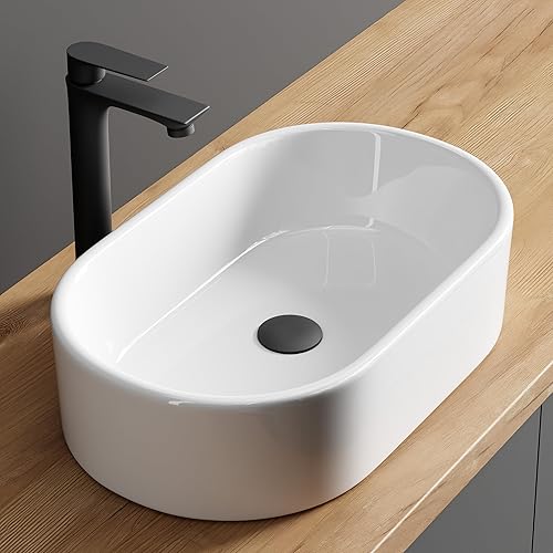 Aquil Elegante lavabo ovale | Lavabo da appoggio per bagno e WC degli ospiti | Marmo Bianco, 55 x 34 x 14 cm - Honorern
