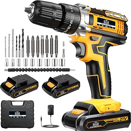 ElectroPrime© Trapano Avvitatore Batteria |Avvitatore a Batteria 21V 2x Batterie da 2000mAh | 24 Accessori | Trapano Elettrico 42Nm | 25+3 Regolazioni di Coppia | 2 Velocità | Avvitatore e Cacciavite - Honorern