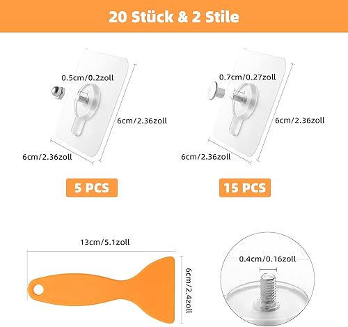 20 Pezzi Appendi Quadri Senza Chiodi 2 Stili Ganci Adesivi per Quadri 6*6cm Chiodi Adesivi per Quadri Muro Attacca Quadri Senza Chiodi per Orologio,Foto,Pittura - Honorern