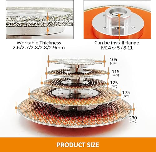 BGTEC 105mm Lama Diamantata per Taglio e Smerigliatura 2 in 1 per Marmo Granito Flangia M14 Rivestita su un Lato in Pietra Ricostituita - Honorern