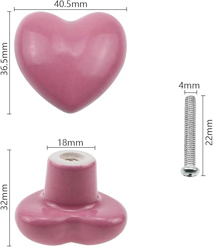 Pomelli Cassetti Mobili 6 Pcs Forma di Cuore Pomelli per Cassetti in Ceramica per Cassetto Cameretta Maniglie Delle Porte Armadi - Rosa - Honorern