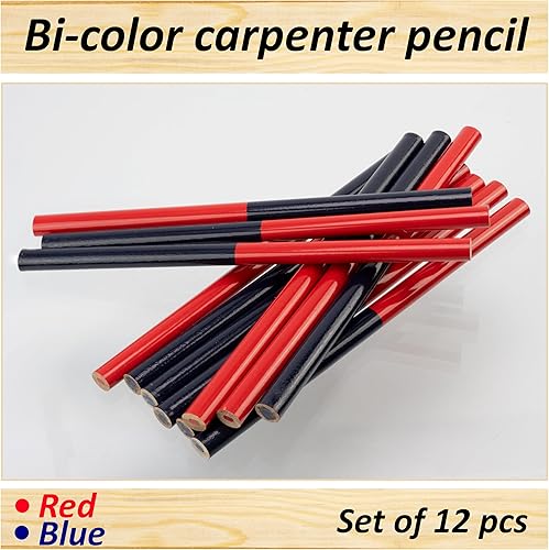 C76309-12x Matite per falegname carpentiere bicolore 175mm - in legno - colore blu e rosso - muratura costruzione lavoro cantiere - Honorern