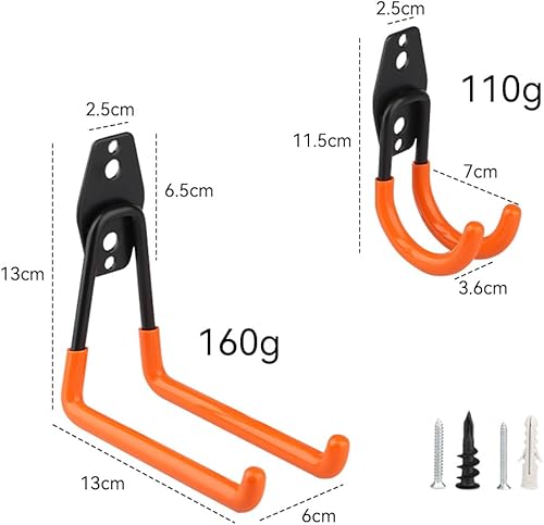 Ganci da garage, ganci in metallo, gancio per bici a parete, confezione da 4 (3 circolari, 1 quadrato), adatti per biciclette, attrezzi elettrici, scale (Arancione) - Honorern