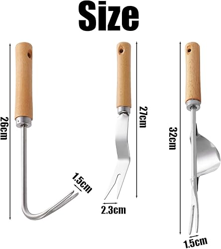 Strumento Per Diserbo In 3 Pezzi, Sarchiatore Per Radici Profonde, Set Di Attrezzi Da Giardino, Disegnatore Con Manico In Legno, Gancio Per Denti Per Diserbo, Strumento Per Diserbo Manuale - Honorern