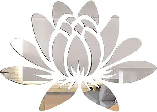 CREATCABIN 3D Specchio Acrilico Fiore di Loto Wall Sticker Wall Art Decalcomanie Autoadesivo Rimovibile Eco-Friendly per La Casa Camera Da Letto Soggiorno Bagno Decorazione 13.7 x 9.8 pollici - Honorern