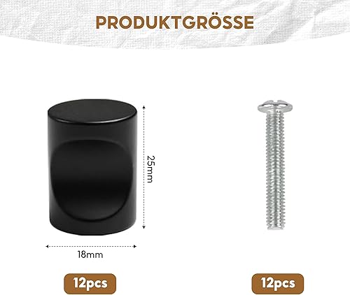 Set di 12 pomelli per cassetti, colore nero opaco, maniglie per mobili, moderne, con piastra rotonda superiore, maniglie per cassetti per armadio, cassetto, cucina - Honorern