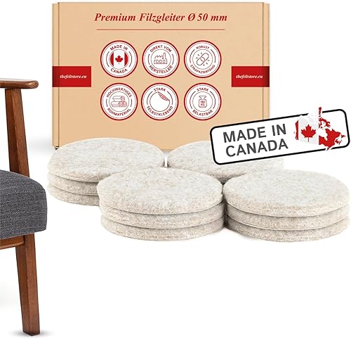 Piedini in feltro autoadesivi rotondi 75 mm, spessore 5 mm, 12 x piedini per mobili pesanti, marrone chiaro, protezione per parquet o laminato, per piedi di mobili, gambe di tavoli, gambe di sedie, sedie - Made in Canada - Honorern