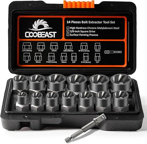 Coobeast Set di estrattori per bulloni resistenti, kit di 13 pezzi con adattatore da 3/8 di pollice, rimozione dei dadi per capocorda spogliati, set di rimozione facile per dadi arrugginiti, - Honorern