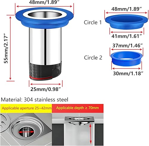 1 Pezzi Spina Anti-Odore, Nucleo per Scarico a Pavimento Deodorante, Scarico a Pavimento Anti-Odore Core, per Balconi, Cucine, 25MM - Honorern