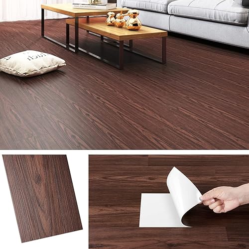 Livelynine Pavimento PVC Adesivo Effetto Legno Parquet Adesivo Pavimento 16 Piastrelle Adesive Cucina Legno Rosse 90x15cm Rivestimento Parete Adesivo Legno Lavabile Carta da Parati Adesiva Muro Bagno - Honorern