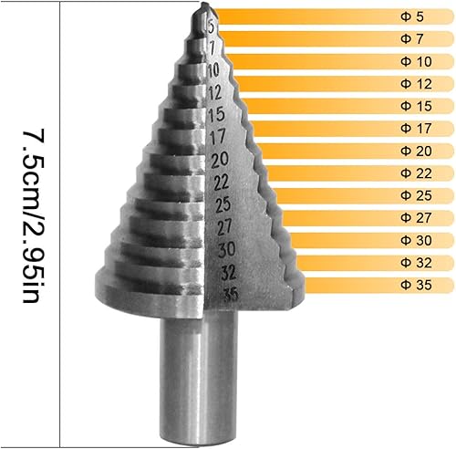 Trapano a Gradini HSS Titanium con doppio taglio a cono (5 mm-35 mm) Buco Cutter a Scalini per Eseguire Foro In Metallo Acciaio Ottone Legno Plastica Ferro - Honorern