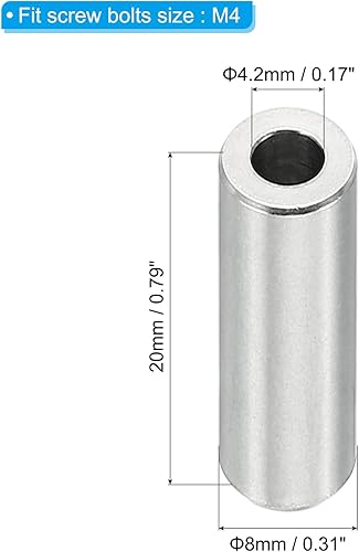 M4 Distanziali in Acciaio Inossidabile, 5pz Distanziatore Metallico Acciaio Inossidabile 4,2mm ID x 8mm OD x 20mm L Vite Rotondo per 5/32' M4 Bulloni a Vite - Honorern