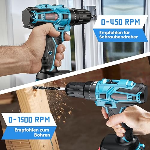 Trapano Avvitatore Batteria 21V, 45Nm Max Avvitatore Batteria con 2 Batterie 2.0Ah, 25+3 Impostazione Coppia,2 Velocità,LED Luce, Avvitatore Elettrico per Riparazione, Fai da te - Honorern