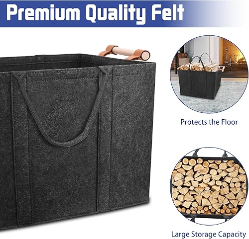 Tendak Borsa in Feltro per Legna Da Ardere, XL Cesto Portalegna da Interno, Cesta per Legna Robusta e Multiuso Può contenere Giornali Vestiti Giocattoli - Honorern