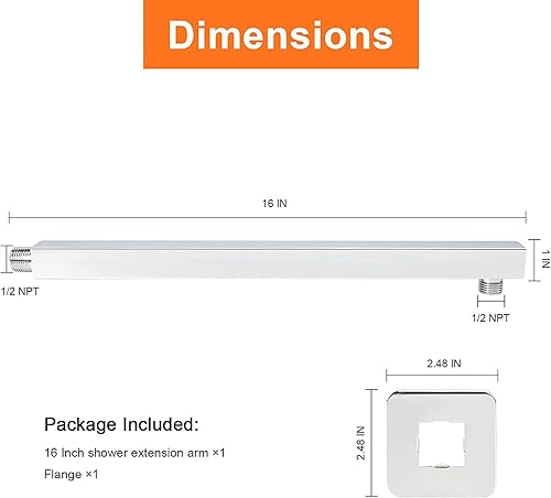 Braccio doccia da 40,6 cm, estensore per soffione doccia a pioggia con flangia e nastro in teflon, in acciaio inossidabile spesso, per soffione doccia a pioggia (oro spazzolato) - Honorern