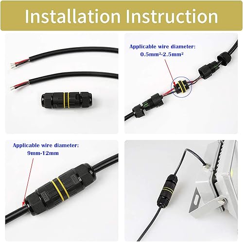 CTRICALVER 2 pz Scatola di giunzione IP68 resistente alle intemperie Outdoor/Gland elettrici esterni manica accoppiatore cavo Ø 7-10mm/3 core Connettore per cavo esterno - Honorern