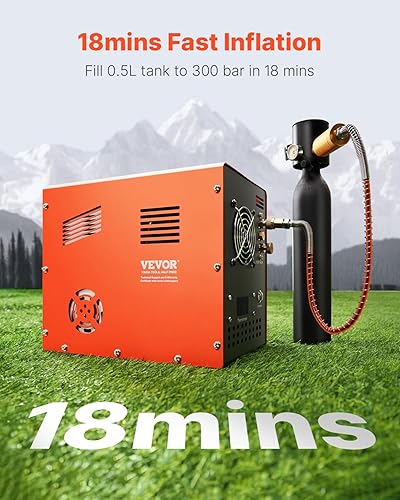 VEVOR Compressore d'Aria PCP, Compressore per Fucile ad Aria Compressa PCP 30 MPa con Convertitore Integrato e Sistema di Raffreddamento a Ventola Integrato, per Bombola di Paintball Senza Olio - Honorern