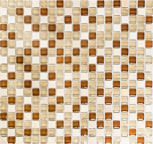 mosaico piastrelle di rete parete Crystal/Pietra Mix beige vetro pietra naturale piastrelle specchio quadrato cucina bagno WC - Honorern