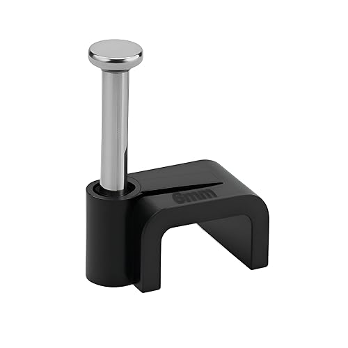 REULIN Confezione da 100+ clip per cavi piatti per uso interno ed esterno, clip per gestione cavi con chiodi (Nero, 5mm) - Honorern