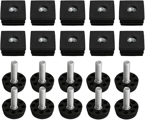 BQLZR 30mmx30mm M8 Filo nero in plastica per mobili da tavolo Spina da gamba Fustellatura Tappi per tappi Inserti con regolazione del filo per tubo quadrato Tubo confezione da 10 - Honorern