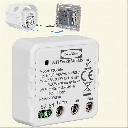 Interrutore Relè WiFi Smart, alimentato Neutro, Deviatore wireless smart switch modul,oper convertire un interruttore a parete in uno intelligente, compatibile con Google Assistant e Alexa (2gang) - Honorern