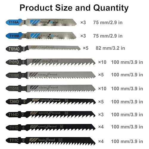 52 Pezzi Lame Seghetto Alternativo, 10 Modelli Acciaio al Carbonio Lama Seghetto Alternativo, Lama per Seghetto Professionale, Lama Della Sega Ideale per Taglio Legno, Metallo, plastica, PVC - Honorern
