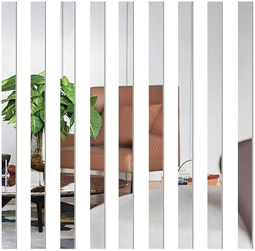 Adesivo da parete a specchio acrilico a mosaico, 10 pezzi, striscia lunga argento, adesivi da parete per soggiorno, bagno, camera da letto, casa, 5 × 50 cm - Honorern