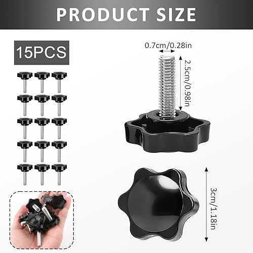 15 Pezzi Manopola a Vite M8×25mm,Viti a Testa Stella in lega di zinco, Vite a Manopole a Forma di Stella, Viti a farfalla per Macchine, Mobili ed Elettronica, Nere - Honorern