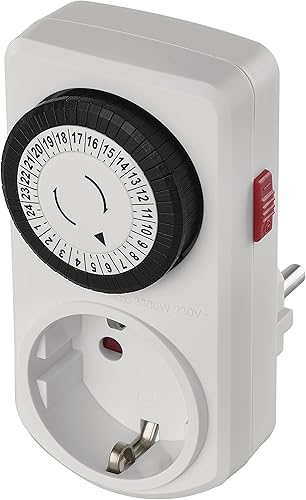 EMOS Timer meccanico Schuko con interruttore, presa interna programmabile con 48 cicli ciascuno 30 minuti, protezione da contatto elevata, bianco - Honorern