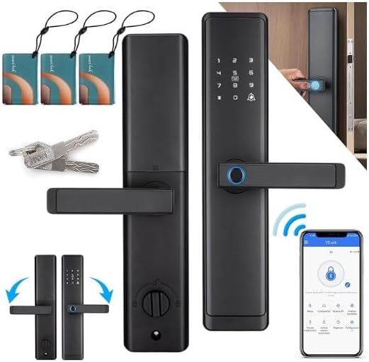 Smart Fingerprint Door Lock, Serratura Elettrica Porta Blindata Wifi, Serratura Elettronica, Smart Lock Bluetooth, Serratura Intelligente per Porta con Impronta Digitale Con Maniglia - Honorern