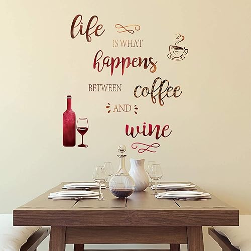 Adesivi Murali Cucina Bottiglia di Vino Adesivi da Parete Frasi Scritte caffè Decorazione Murale Soggiorno Sala da Pranzo Ristorante - Honorern