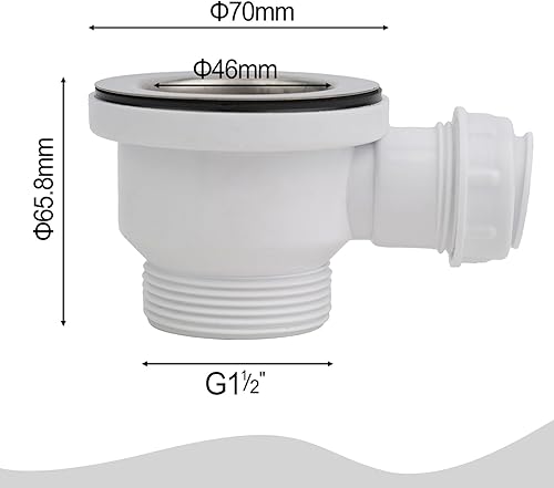Scarico per lavandino, in acciaio , 70 mm, flangia in polipropilene, adatto per lavello, mini cestello, tappo di scarico, kit per cucina e bagno - Honorern