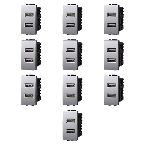 Presa doppia USB 2.0 tipo A 5Vdc 2A, modulo grigio, Compatibile Con BTicino living, antenna, ethernet, TV, antenna, USB, schuko, Per Placche originali e compatibili - Honorern