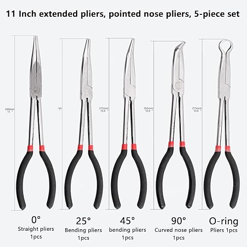 Pinza Multiuso Set, Set di 5 Pinze per Gioielli Allungate in Acciaio,inze A Presa Lunga per Tubo Flessibile E Pinze A Becchi Mezzotondi - Honorern
