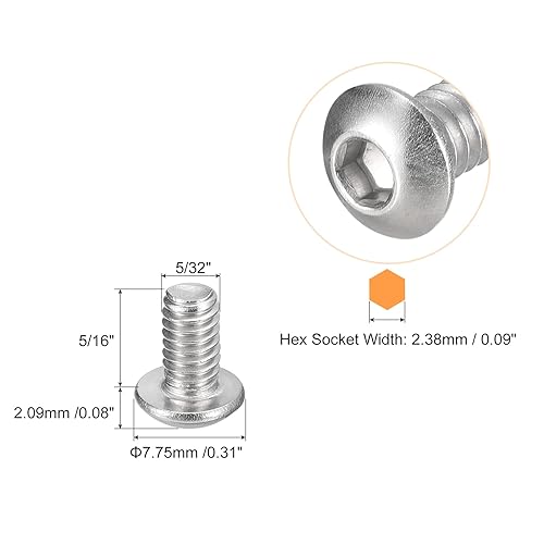 QUARKZMAN #8-32x5/16' Bottone Testa Viti Presa Cappuccio, 10pz 304 Acciaio Inox Fissaggio Bullone Esagonale Viti, Completo Filetto Viti Guida Esagonale - Honorern