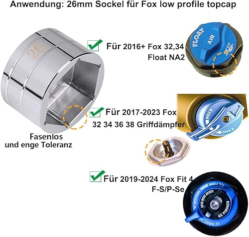 vbaxy 24 26 28 30 32 mm Forcella Tappo Boccola Forcella Top Cap Socket Tool Air Cap Socket for Fox - Honorern