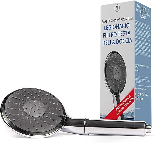 sanquell Testa Doccia Premium, Filtro antilegionella, Chrome plated, 1 getto, 1 impostazione, Moderno, Metallo, Cromo, Massaggio, 15 x 35 cm, Angolo - Honorern