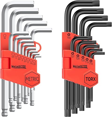 Meiwaltee 22 Pezzi Set di Chiavi a Brugola, Metriche Chiavi Esagonali con Testa a Sfera 1,5-10mm e T10-T50 Estremità Cava Torx Stella Chiavi Per DIY Auto e Biciclette Riparazione-Acciaio Cr-V - Honorern