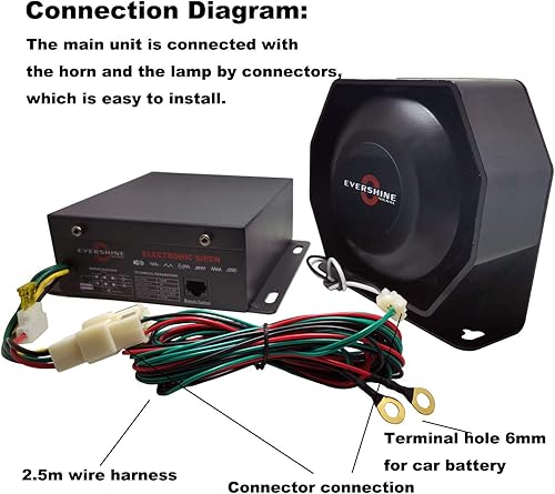 Sirena della polizia plug-to-work da 100 W con altoparlante microfono remoto 20+ toni volume regolabile per veicoli di emergenza della polizia ambulanza camion dei pompieri 12V - Honorern