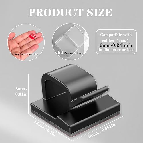 Clip per Cavi, 60 Pezzi Gestione del Cavo, Organizzatore di Cavi Autoadesivi Cavo, Organizer a Clip per Accessori di Ricarica, Cavo per TV, PC, Laptop, Auto, Casa e Ufficio, Trasparente - Honorern