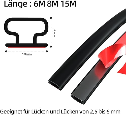 Guarnizione per porta, autoadesiva, per porte, finestre, finestre, porte di casa, telaio (6 m, nero) - Honorern