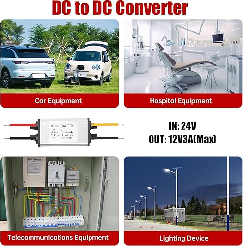Convertitore di tensione step down DC 24V a 12V 3A, Riduttore di tensione del regolatore di potenza da 36W impermeabil Modulo di alimentazione step-down (Ingressi DC15-35V) - Honorern