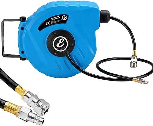 Avvolgitubo Aria Compressa Fissaggio A Parete Salvaspazio Tubo Accessorio Compressore Aria Con Giunto Rapido 1/4' Riavvolgitore Automatico E Auto-stop Pressione Max 24 Bar Azzurro (Tubo 10 mt) - Honorern