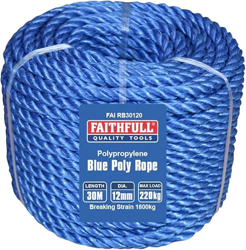 Faithfull Bobina di corda in poliestere blu FAIRB3080, diametro 8 mm x 30 m, carico massimo 100 kg, carico di rottura 800 kg - Honorern
