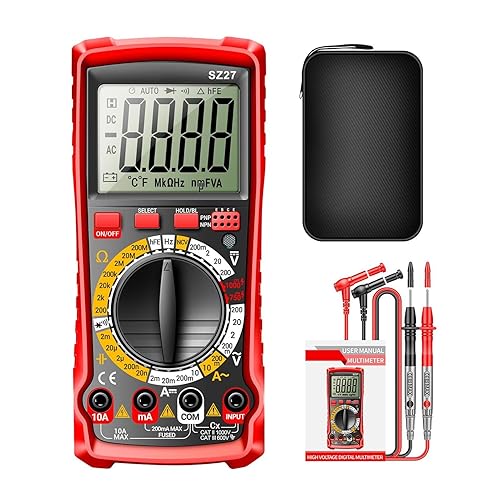 Multimetro digitale con selezione di area automatica - Tester multifunzione, tensione AC/CC, corrente AC/DC, Resistenza | Passaggio, capacità, frequenza e diodi, postura dei dati e misure NCV - Honorern