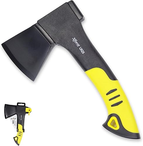 Ascia da Campeggio UX23, Accetta Outdoor con Protezione Lama e Rivestimento Antiaderente, Manico in Fibra di Vetro, Lunghezza 23 cm - Honorern