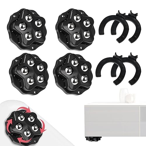 4 Pezzi Ruote per Spostare Mobili, Ruote Adesive 360 gradi Per Cestini, Armadietti, Comodini, Piccoli Frigoriferi,Capacità di Peso 240 kg, (Nero, Diametro 4.8 cm) - Honorern