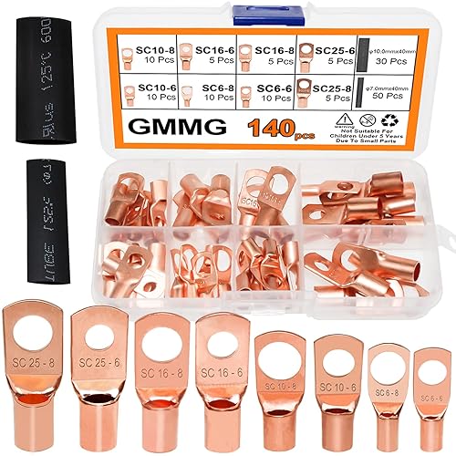 Capicorda Terminali ad Anello 140 Pezzi Capicorda Terminali conTubi Termorestringent per Nautica Automobilistica elettrica (8 Dimensioni) - Honorern